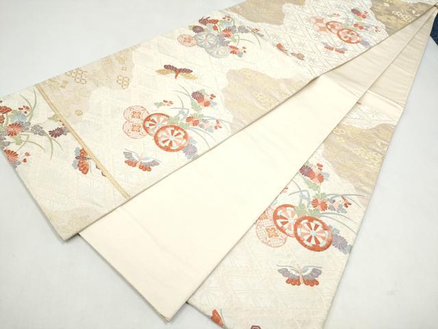平和屋着物●六通柄袋帯　唐織　花車舞蝶文　金糸　正絹　逸品　CABJ8502hy