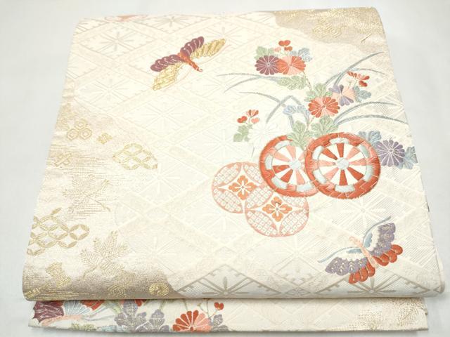平和屋着物●六通柄袋帯　唐織　花車舞蝶文　金糸　正絹　逸品　CABJ8502hy