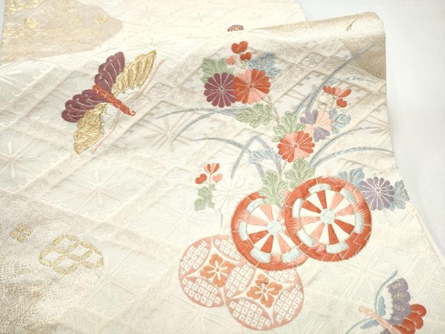 平和屋着物●六通柄袋帯　唐織　花車舞蝶文　金糸　正絹　逸品　CABJ8502hy