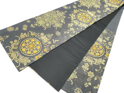 平和屋着物●六通柄袋帯　花唐草文　金通し地　正絹　逸品　CABJ8507hy