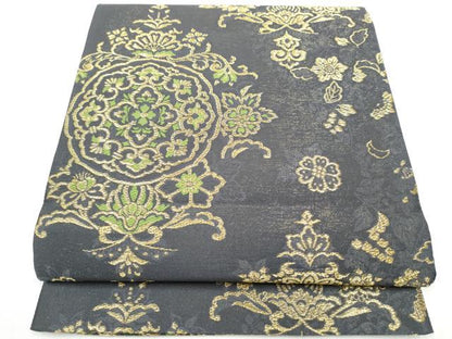 平和屋着物●六通柄袋帯　花唐草文　金通し地　正絹　逸品　CABJ8507hy