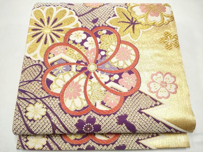 平和屋着物●六通柄袋帯　唐織　舞花文　金糸　正絹　逸品　CABJ8512hy