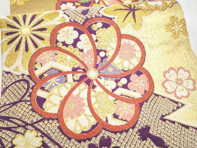 平和屋着物●六通柄袋帯　唐織　舞花文　金糸　正絹　逸品　CABJ8512hy