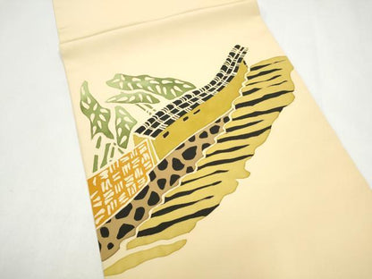 平和屋着物●塩瀬　九寸開き名古屋帯　風景文　金彩　正絹　逸品　CABJ8514hy