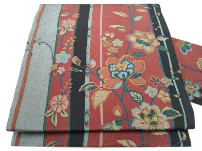 平和屋着物●全通柄　九寸名古屋帯　枝花文　金彩　正絹　逸品　CABJ8516hy