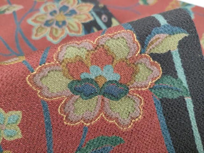 平和屋着物●全通柄　九寸名古屋帯　枝花文　金彩　正絹　逸品　CABJ8516hy