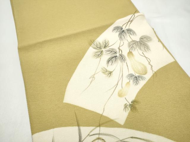 平和屋着物●太鼓柄袋帯　手描き　瓢箪蔦の葉文　正絹　逸品　CABJ8518hy