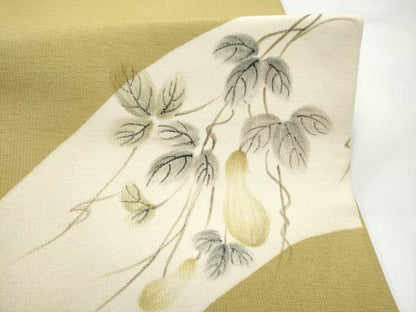 平和屋着物●太鼓柄袋帯　手描き　瓢箪蔦の葉文　正絹　逸品　CABJ8518hy