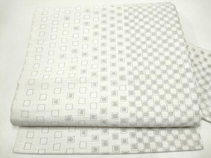平和屋着物●九寸名古屋帯　市松文様　銀糸　正絹　逸品　CABJ8523hy