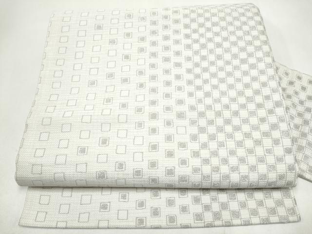 平和屋着物●九寸名古屋帯　市松文様　銀糸　正絹　逸品　CABJ8523hy