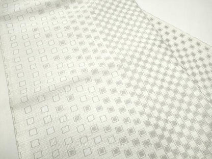 平和屋着物●九寸名古屋帯　市松文様　銀糸　正絹　逸品　CABJ8523hy