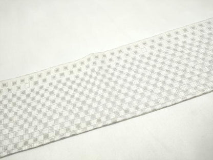平和屋着物●九寸名古屋帯　市松文様　銀糸　正絹　逸品　CABJ8523hy