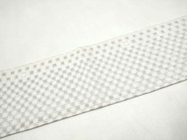 平和屋着物●九寸名古屋帯　市松文様　銀糸　正絹　逸品　CABJ8523hy