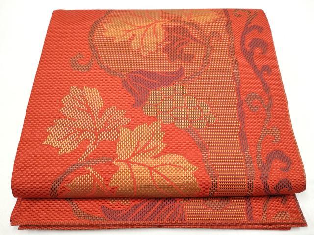 平和屋着物●本場筑前博多織　八寸名古屋帯　葡萄蔦の葉文　正絹　逸品　CABJ8525hy
