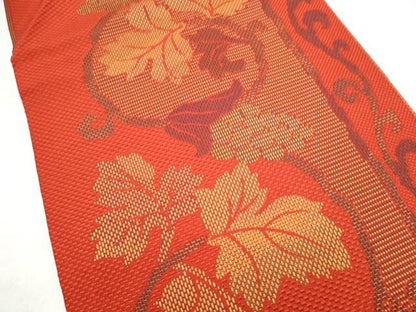 平和屋着物●本場筑前博多織　八寸名古屋帯　葡萄蔦の葉文　正絹　逸品　CABJ8525hy