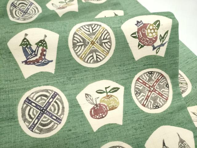平和屋着物●九寸名古屋帯　紬地　型染め　成物　正絹　逸品　CABJ8533hy