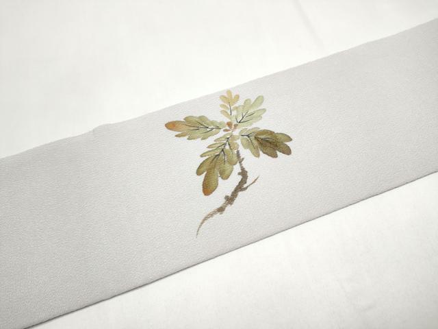 平和屋着物●九寸名古屋帯　手描き　休み鳥枝葉文　金彩　鬼しぼ縮緬　正絹　逸品　CABJ8535hy