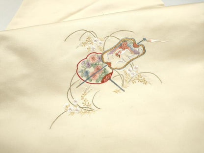 平和屋着物●九寸名古屋帯　総刺繍　花鳥文　正絹　逸品　CABJ8536hy