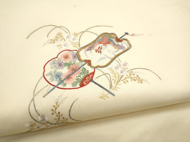 平和屋着物●九寸名古屋帯　総刺繍　花鳥文　正絹　逸品　CABJ8536hy