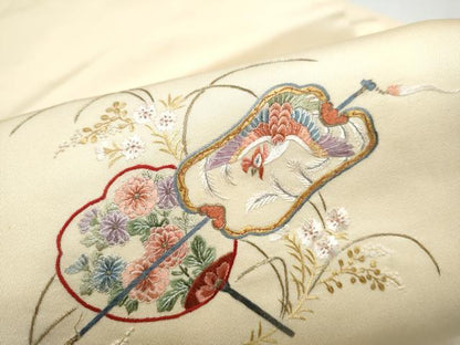 平和屋着物●九寸名古屋帯　総刺繍　花鳥文　正絹　逸品　CABJ8536hy