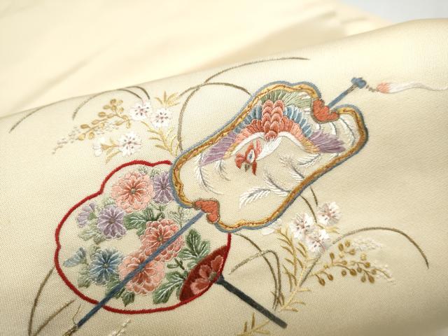 平和屋着物●九寸名古屋帯　総刺繍　花鳥文　正絹　逸品　CABJ8536hy