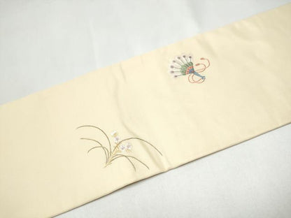 平和屋着物●九寸名古屋帯　総刺繍　花鳥文　正絹　逸品　CABJ8536hy