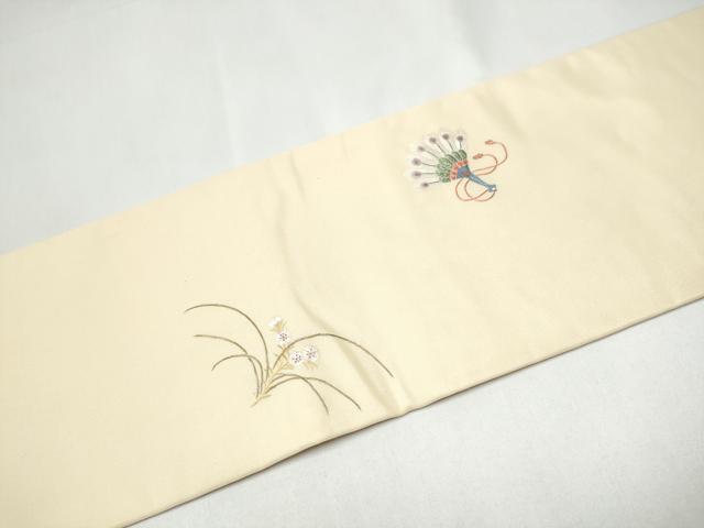平和屋着物●九寸名古屋帯　総刺繍　花鳥文　正絹　逸品　CABJ8536hy