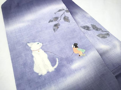 平和屋着物●九寸名古屋帯　手描き　紬地　猫　金彩　正絹　逸品　CABJ8538hy