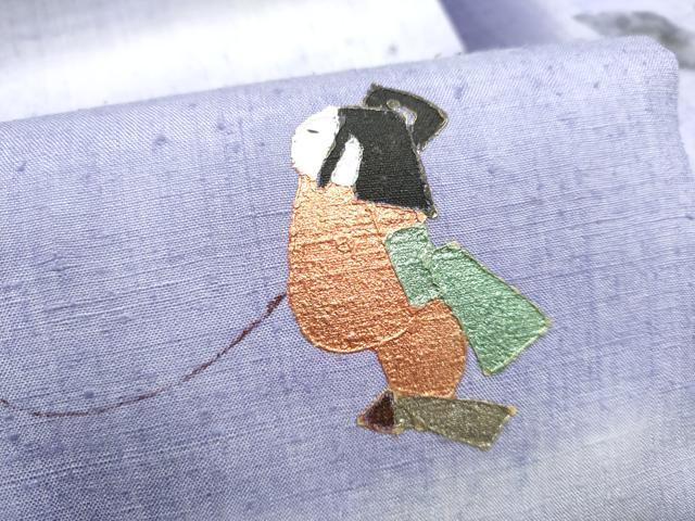 平和屋着物●九寸名古屋帯　手描き　紬地　猫　金彩　正絹　逸品　CABJ8538hy