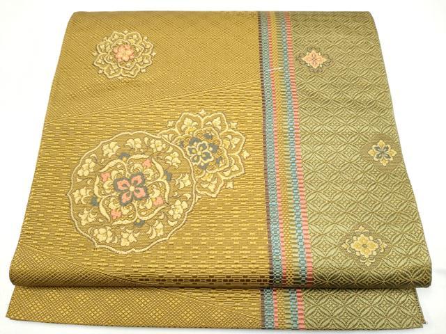 平和屋着物●本場筑前博多織　八寸名古屋帯　正倉院花文　正絹　逸品　CABJ8539hy
