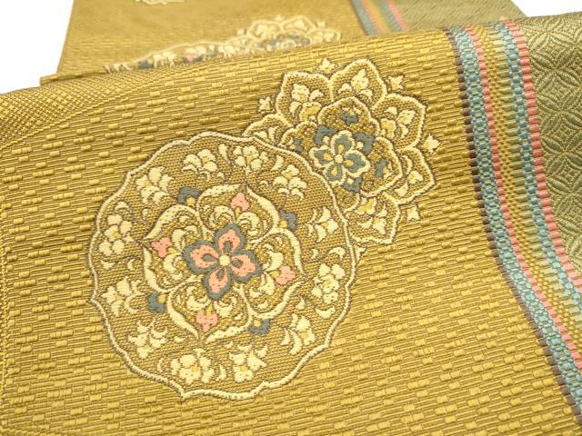 平和屋着物●本場筑前博多織　八寸名古屋帯　正倉院花文　正絹　逸品　CABJ8539hy
