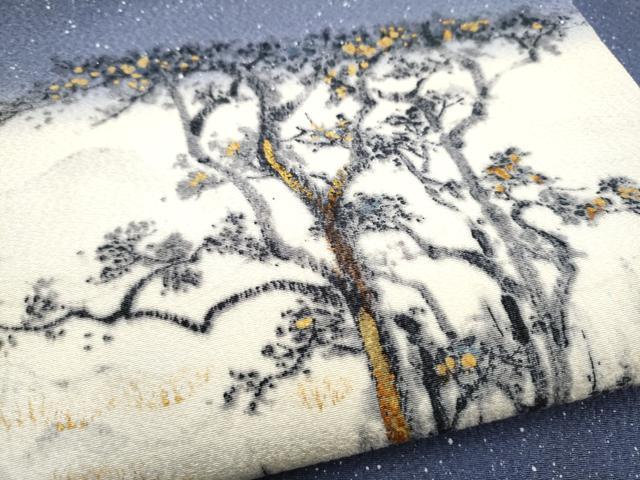 平和屋着物●京友禅作家　山科春宣　九寸名古屋帯　樹林文　金彩　正絹　逸品　CABJ8542hy