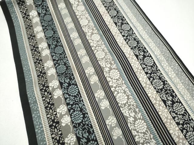 平和屋着物●本場筑前博多織　八寸名古屋帯　菊唐草間道　黒地　正絹　逸品　CABJ8544hy