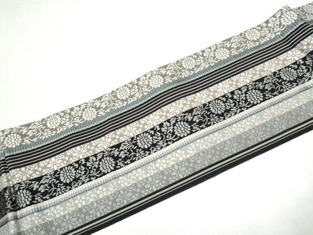 平和屋着物●本場筑前博多織　八寸名古屋帯　菊唐草間道　黒地　正絹　逸品　CABJ8544hy