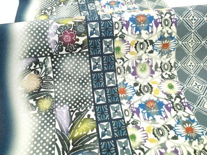 平和屋着物●全通柄袋帯　紅型染　吉祥花文　正絹　逸品　CABJ8546hy