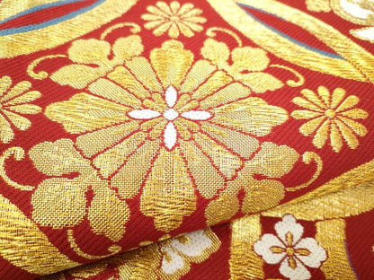 平和屋着物●六通柄袋帯　唐織　雪輪舞桜文　金糸　正絹　逸品　CABJ8548hy