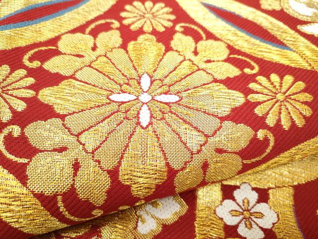 平和屋着物●六通柄袋帯　唐織　雪輪舞桜文　金糸　正絹　逸品　CABJ8548hy