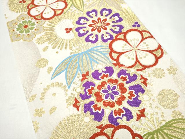 平和屋着物●六通柄袋帯　唐織　草花文　金糸　正絹　逸品　CABJ8550hy