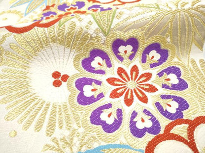 平和屋着物●六通柄袋帯　唐織　草花文　金糸　正絹　逸品　CABJ8550hy