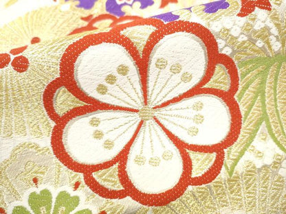 平和屋着物●六通柄袋帯　唐織　草花文　金糸　正絹　逸品　CABJ8550hy