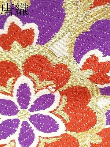 平和屋着物●六通柄袋帯　唐織　草花文　金糸　正絹　逸品　CABJ8550hy
