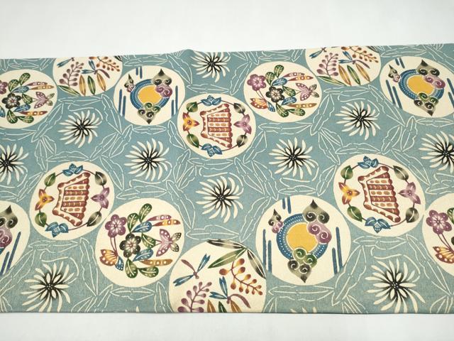 平和屋着物●本場琉球紅型　六通柄袋帯　琉球王朝　金通し地　正絹　逸品　CABJ8552hy