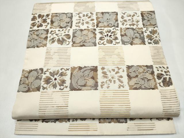 平和屋着物●六通柄袋帯　秀宝　市松花文　正絹　逸品　CABJ8560hy