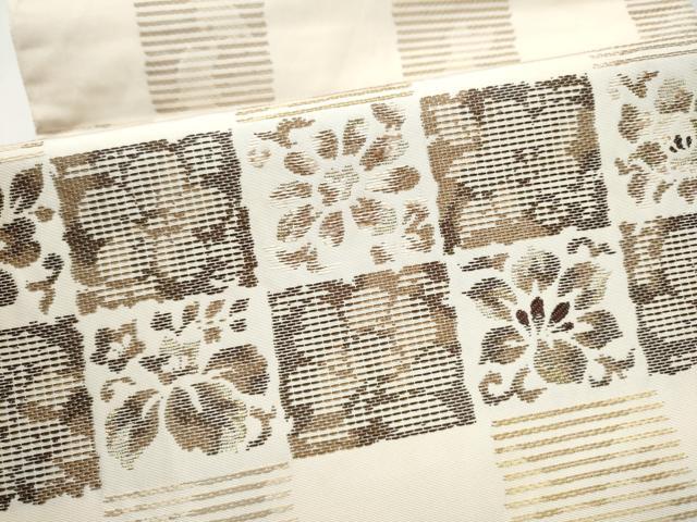 平和屋着物●六通柄袋帯　秀宝　市松花文　正絹　逸品　CABJ8560hy