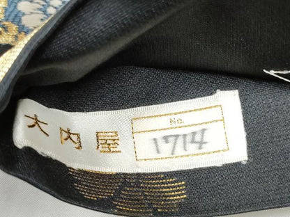 平和屋着物●両面　全通柄袋帯　唐織　草花文　黒地　金糸　正絹　逸品　CABJ8561hy
