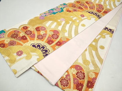 平和屋着物●六通柄袋帯　流水舞花文　金糸　正絹　逸品　CABJ8562hy