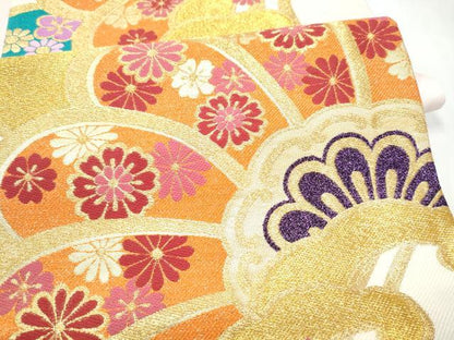平和屋着物●六通柄袋帯　流水舞花文　金糸　正絹　逸品　CABJ8562hy