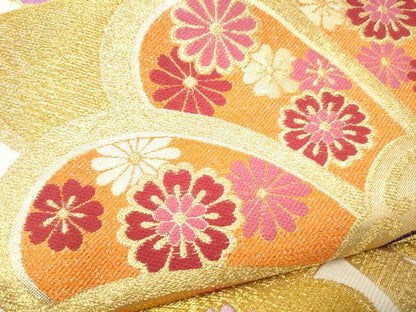 平和屋着物●六通柄袋帯　流水舞花文　金糸　正絹　逸品　CABJ8562hy