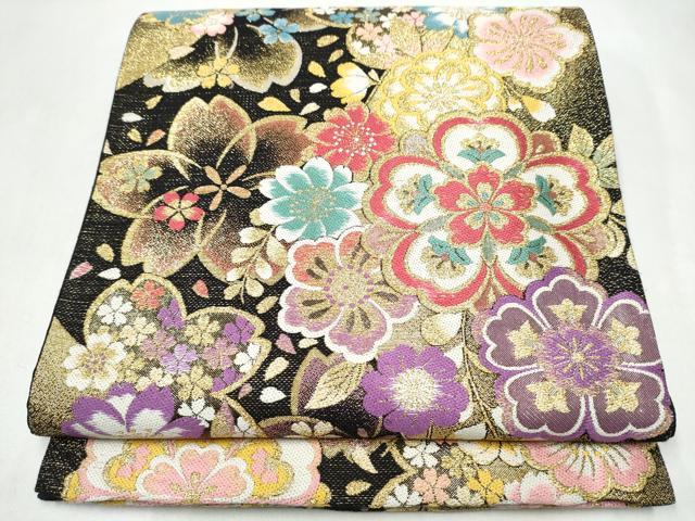 平和屋着物●六通柄袋帯　舞花文　金糸　正絹　逸品　CABJ8564hy