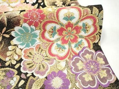 平和屋着物●六通柄袋帯　舞花文　金糸　正絹　逸品　CABJ8564hy